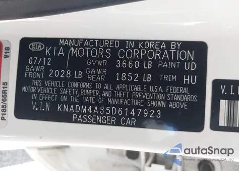 2013 Kia Rio Lx из США, поврежденный, VIN KNADM4A35D6147923